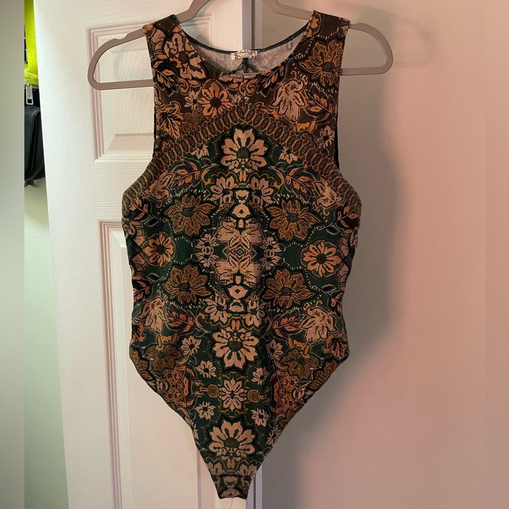 Free People Floral Open Back bodysuit